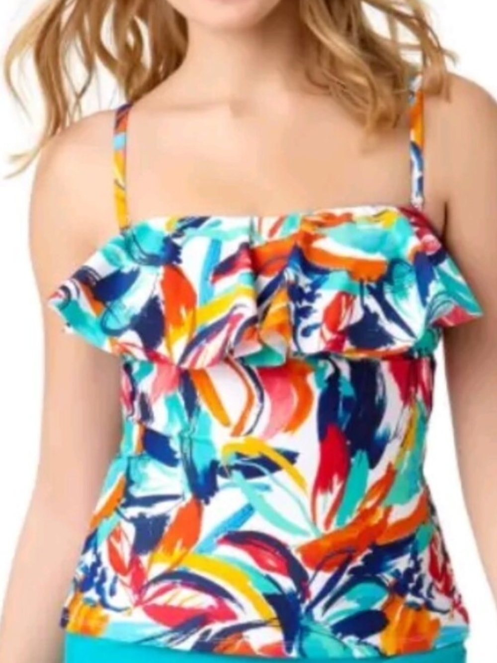 Catalina Multi-Color Ruffle Paint Party Bandini Swim Top XL
